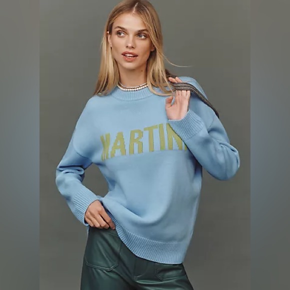 English Factory Sweaters - Anthropologie English Factory Ribbed Hem Graphic Sweater | Blue | Medium | NWT